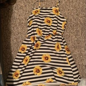 Black and white striped sunflower dress